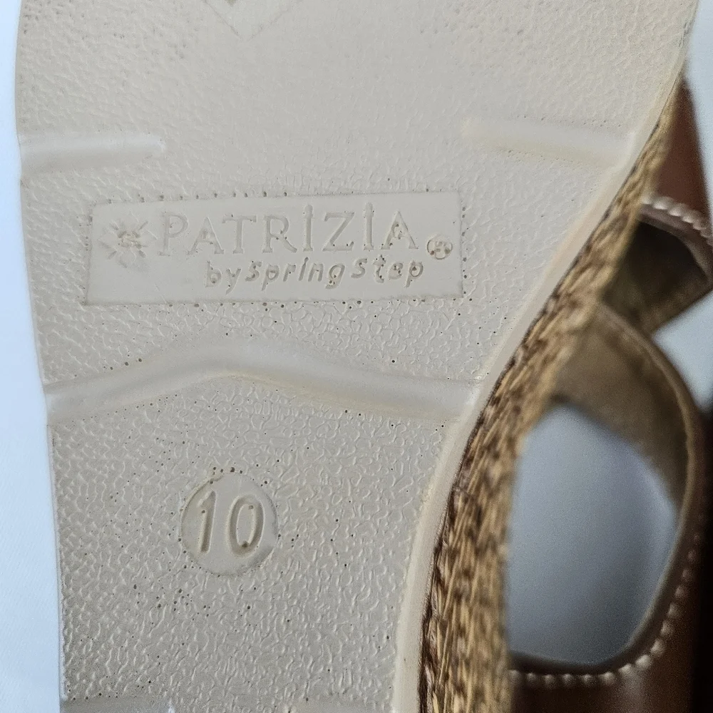 Patrizia by Spring Step Brown Faux Leather Wedge Sandals | Mid Heel Size 10